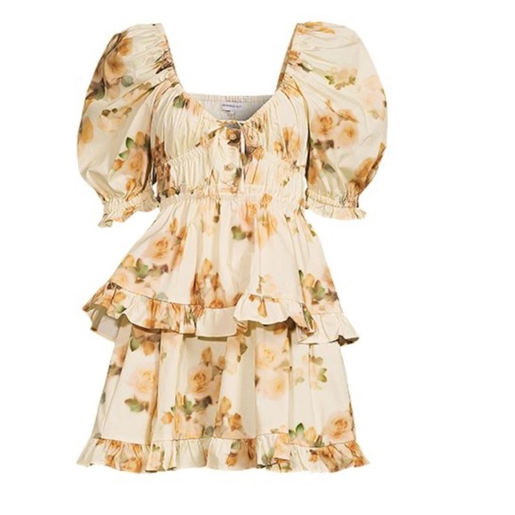 NEW WEWOREWHAT Floral Ruffle Mini puff sleeve Dress Small - Picture 2 of 12